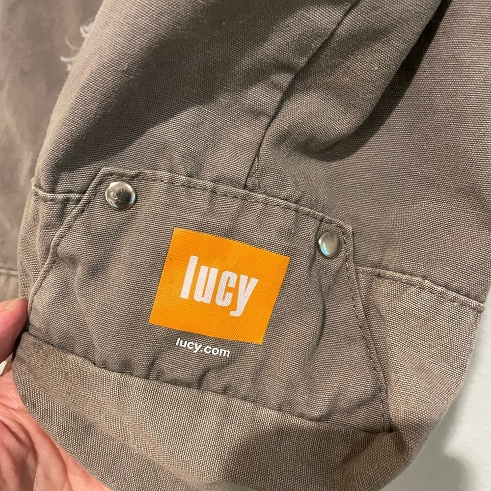 Lucy canvas bag with cup holder inside.  Olive brown with orange accents. - Picture 5 of 5